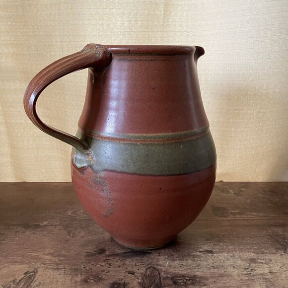 Robert Crystal Vermont Signed Studio Art Pottery Pitcher Brown Glazed Stoneware - Picture 8 of 16